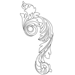 Black vintage baroque ornament, corner. Retro pattern antique style acanthus.