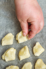 Spread the cottage cheese cookies on a baking sheet before cooking in the oven