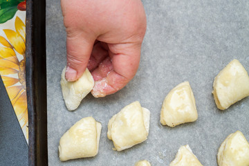 Spread the cottage cheese cookies on a baking sheet before cooking in the oven