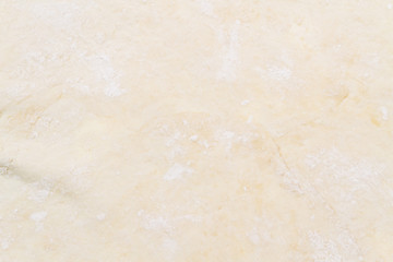 Fototapeta premium Rolled out raw dough on a table with scattered flour