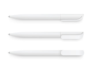 White realistic pen set. Vector set of corporate identity, branding stationery. Realistic vector EPS10 - stock vector.