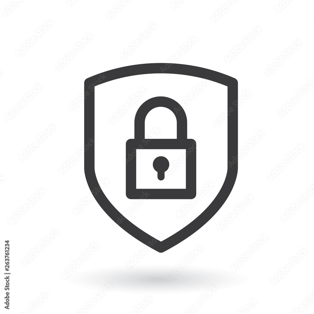 Poster shield security with lock icon. flat style - stock vector.