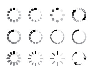 Set Loading icons. Load icon. Donload or upload status icon. Flat style - stock vector.