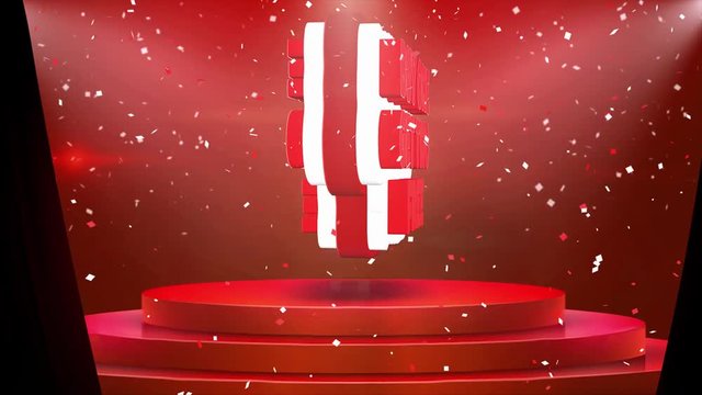 Buy One Get Two Free Text Animation on 3d Stage Podium Carpet. Reval Red Curtain With Abstract Foil Confetti Blast, Spotlight, Glitter Sparkles, Loop 4k Animation.