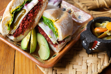 Mexican Food. Chorizo sandwich 