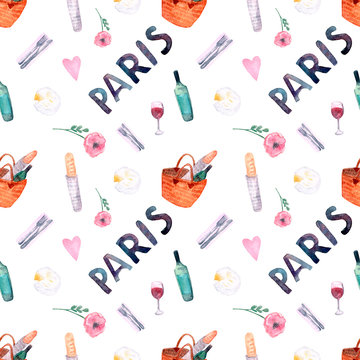 Seamless pattern watercolor, Paris, France