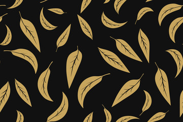 Seamless pattern with green tea leaves on white background. Hand painting on paper. May used in fabric, wrapping paper. Vector illustration.