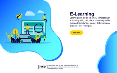 Vector illustration concept of e learning. Modern illustration conceptual for banner, flyer, promotion, marketing material, online advertising, business presentation