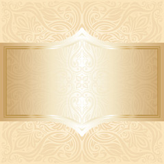 Floral Retro wedding pale peach background mandala design with gold copy space