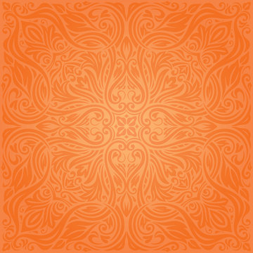 Orange Retro Style Colorful Floral Mandala Wallpaper Background Trend Fashion Design