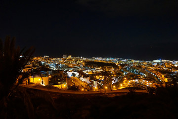 Panoramic night view of Costa Adeje, Tenerife, Canary Islands, Spain. Background. Travel. 