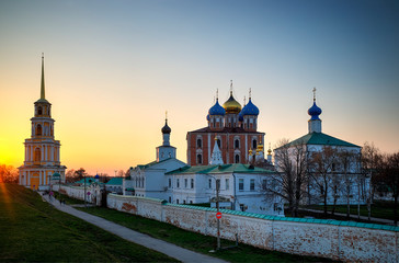 Fototapeta na wymiar Dormition Cathedral at Ryazan during stunning sunset background