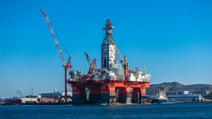 Oil platforms under maintenance near Bergen, Norway.
