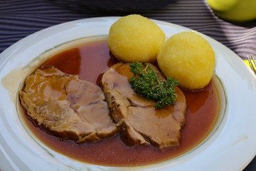 Lunch - roast pork with dumplings and sauerkraut