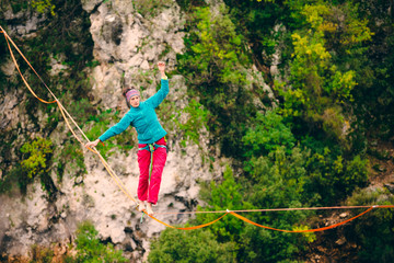 Highline in the mountains.