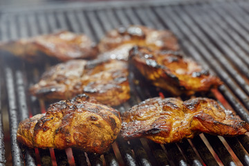 Pork neck on the grill