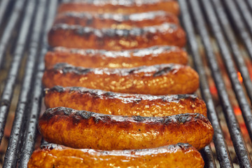 Grilled sausages in closeup