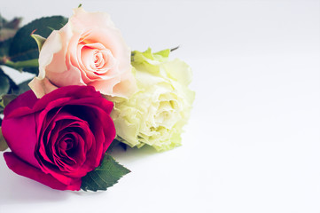 Bukiet trzech kolorowych róż