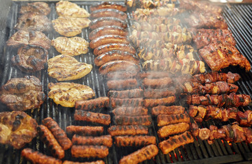 A variety of meat on the grill
