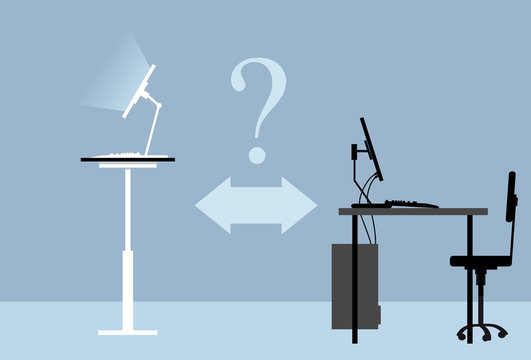 Standing desk versus traditional desk, EPS 8 vector illustration