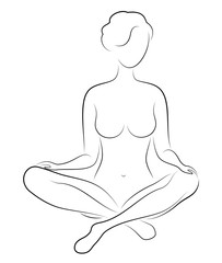 Silhouette of a sweet lady, she is sitting. The girl has a beautiful nude figure. The woman is young and slim. Vector illustration