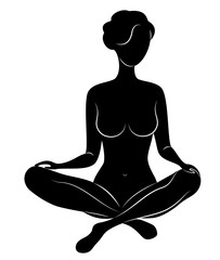 Silhouette of a sweet lady, she is sitting. The girl has a beautiful nude figure. The woman is young and slim. Vector illustration