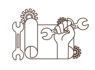 hand with construction plan isolated icon