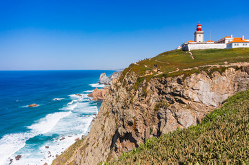 Fototapeta na wymiar Cabo da Roca, Portugal. Lighthouse and cliffs over Atlantic Ocean