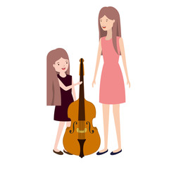 woman with daughter and violin avatar character