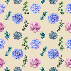  Watercolor illustration, frame and composition of cacti and succulents