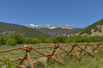 snow covered Square Top Mountain scenic view  from Buno Gulch valley (Pike National Forest, Colorado, USA)