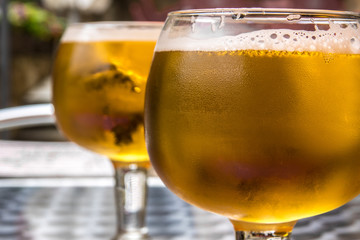 cold beer drink Water drops on glass of beer