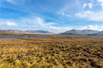 Fototapeta na wymiar désert naturel d'une plaine en Irlande avec des montagnes en fond