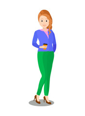 Girl Drinking Coffee Flat Vector Illustration