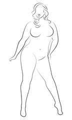Silhouette of a big woman's figure. The girl is standing. The woman is overweight, she is beautiful and sexy. Vector illustration.