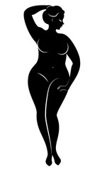 Silhouette of a big woman's figure. The girl is standing. The woman is overweight, she is beautiful and sexy. Vector illustration.