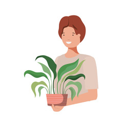 man with houseplant avatar character