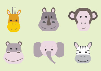 Vector collection of cute animal faces, icon set for baby design