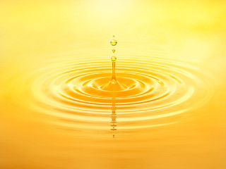 Oil drop splash with oil droplets. Minimal liquid oil design background. Skin care, beauty, cosmetic, healthy food and balanced diet concept. 3D illustration