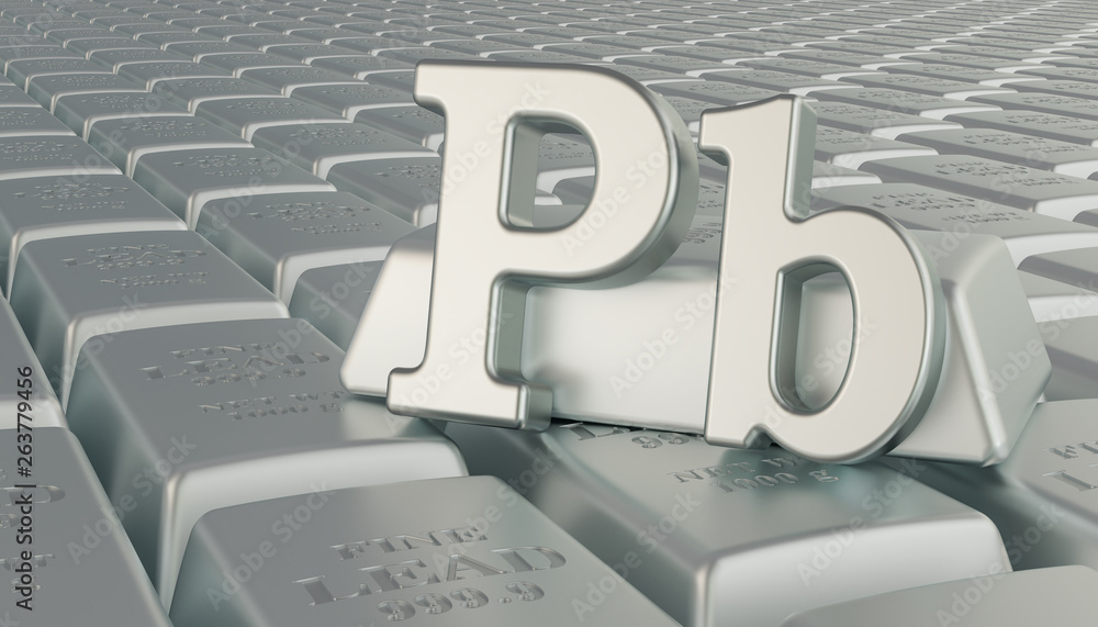 Aufkleber lead ingots background with pb symbol. 3d rendering