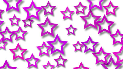 Abstract illustration of randomly arranged purple stars with soft shadows on white background
