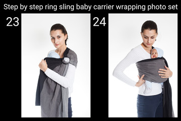 Babywearing instructor with a newborn baby wraped in a ring sling 23,24