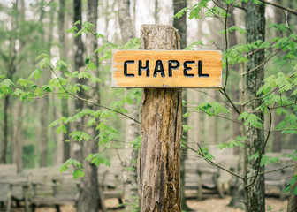 Chapel Sign in the Woods