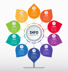 Business presentation or infographics concept with 10 options. Info chart or diagram. Vector info graphic of technology or education process with 10 steps.