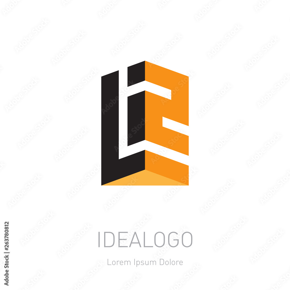 Poster 3d logo with letter l and number 2 or monogram logotype. vector design element or icon.
