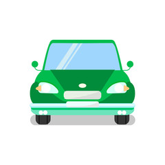 Green Car, Automobile Flat Vector Illustration