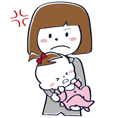 スーツを着たおかっぱのママ　待機児童で怒る　上半身