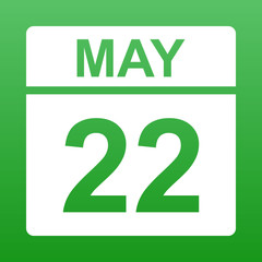 May 22. White calendar on a colored background. Day on the calendar. Green background with gradient. Simple vector illustration.