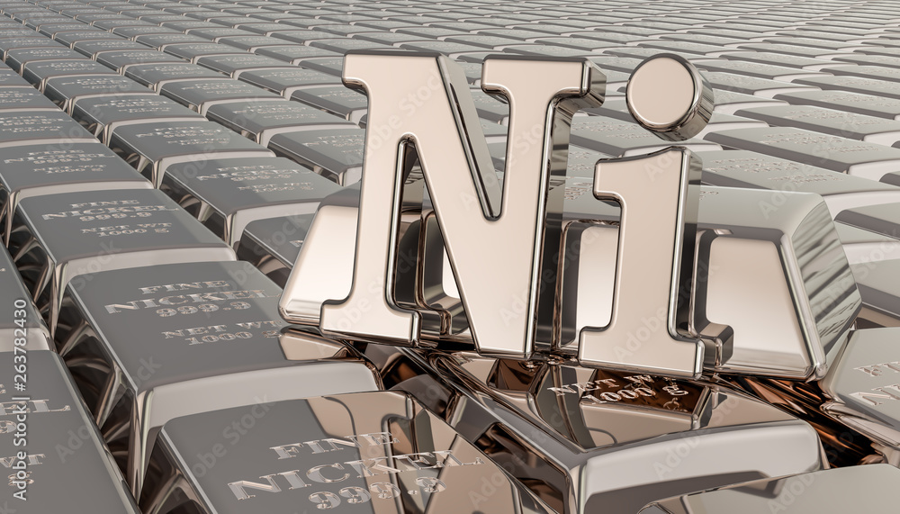 Aufkleber nickel ingots background with ni symbol. 3d rendering