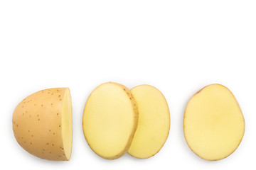 Young potato isolated on white background. Harvest new. Top view. Flat lay, Set or collection
